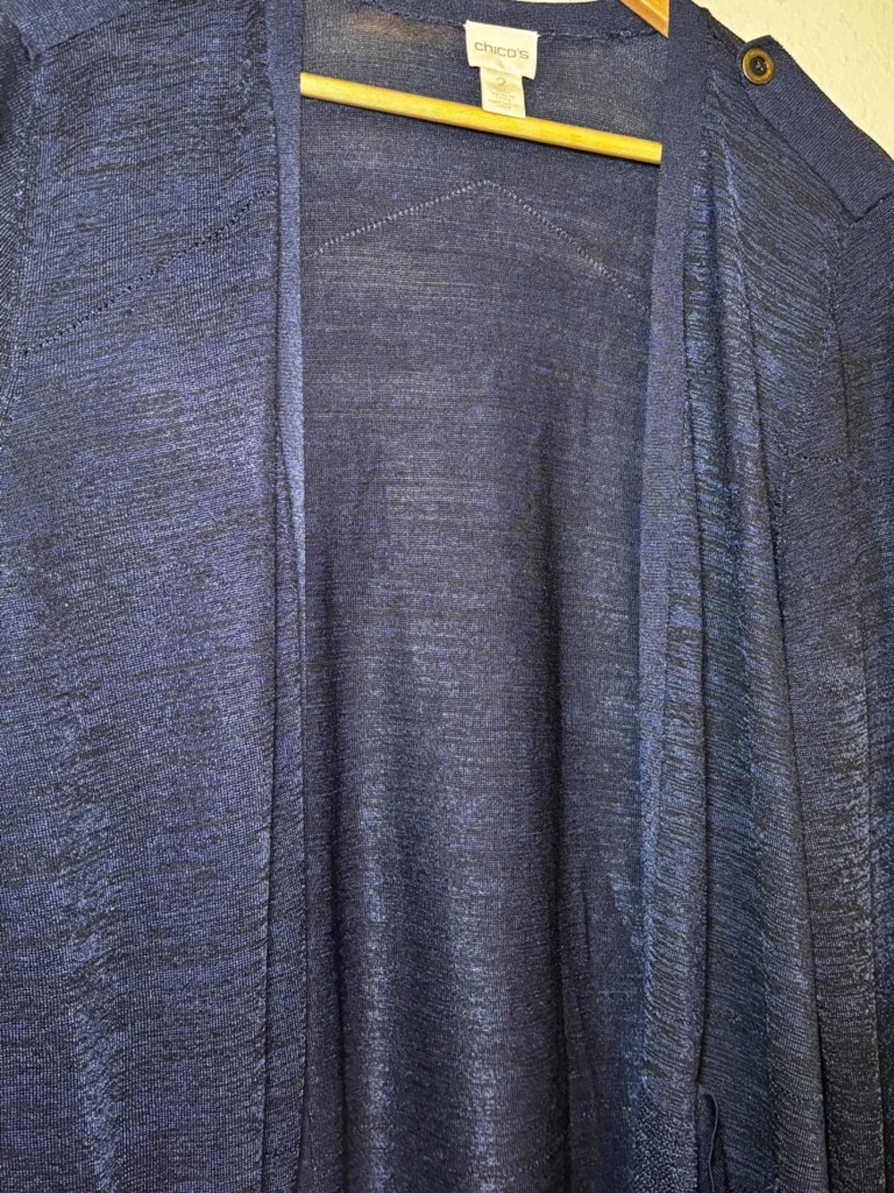 Chico’s Long Navy Black Cardigan Size 2 Duster Open Front Lightweight Layer - Picture 14 of 15